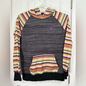 Hooey Women’s Striped Raglan Pullover Hoodie Kangaroo Pocket Size Large
